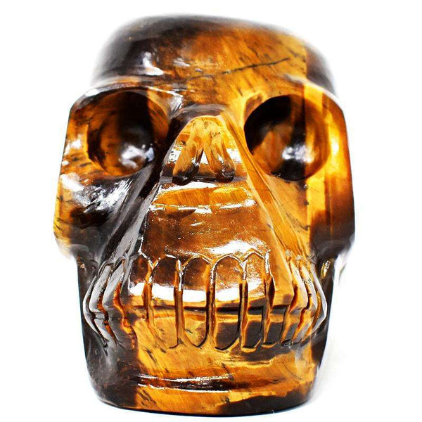 gemsmore:Artisian Carved Golden Tiger Eye Gemstone Human Skull