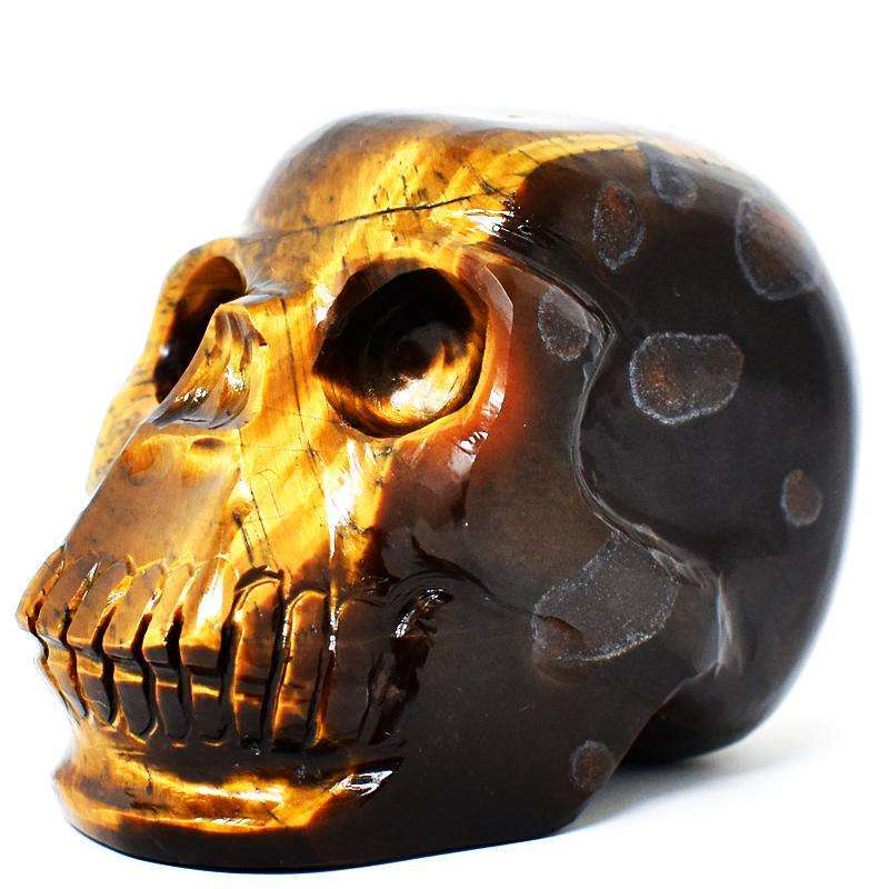 gemsmore:Artisian Carved Golden Tiger Eye Gemstone Human Skull