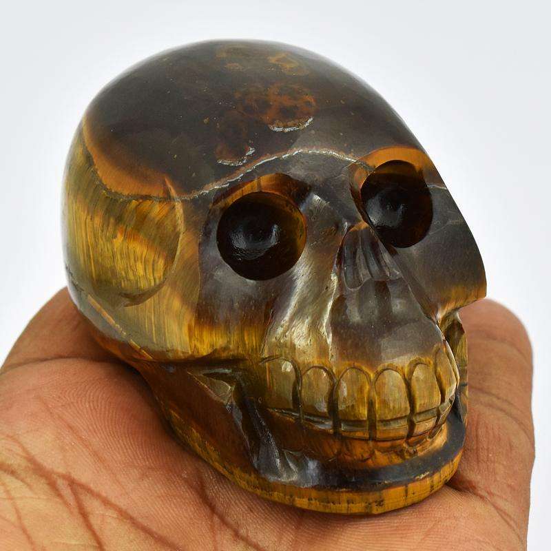 gemsmore:Artisian Carved Golden Tiger Eye Human Skull