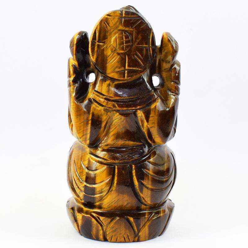 gemsmore:Artisian Carved Golden Tiger Eye Lord Ganesha Idol
