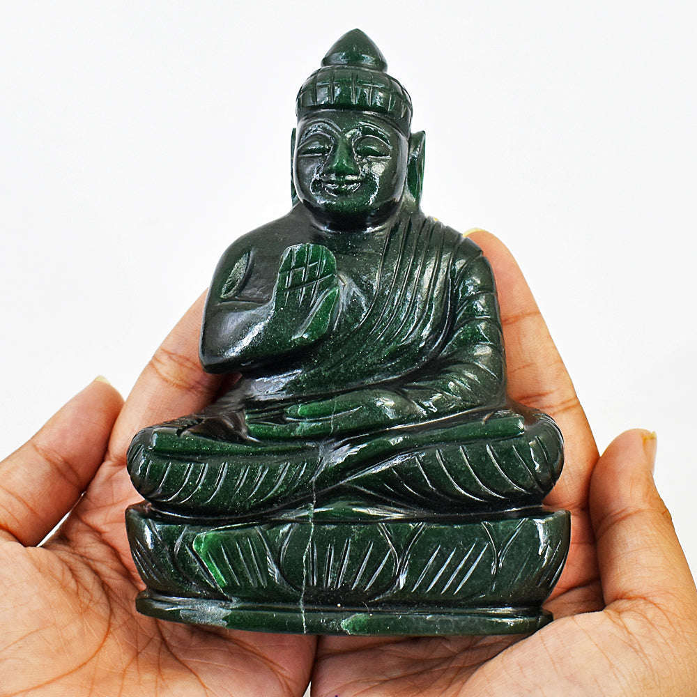 gemsmore:Artisian Carved Green Jade Lord Buddha Idol