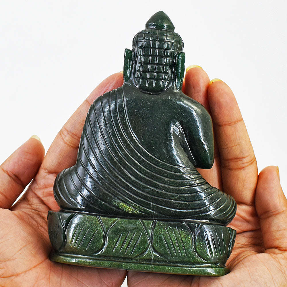 gemsmore:Artisian Carved Green Jade Lord Buddha Idol