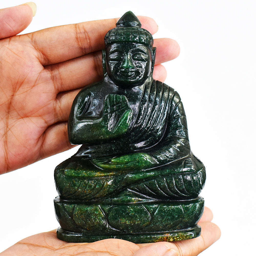 gemsmore:Artisian Carved Green Jade Lord Buddha Idol