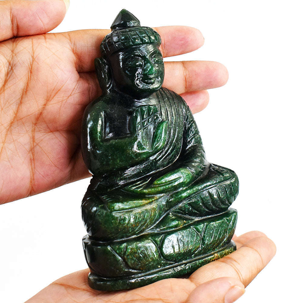 gemsmore:Artisian Carved Green Jade Lord Buddha Idol