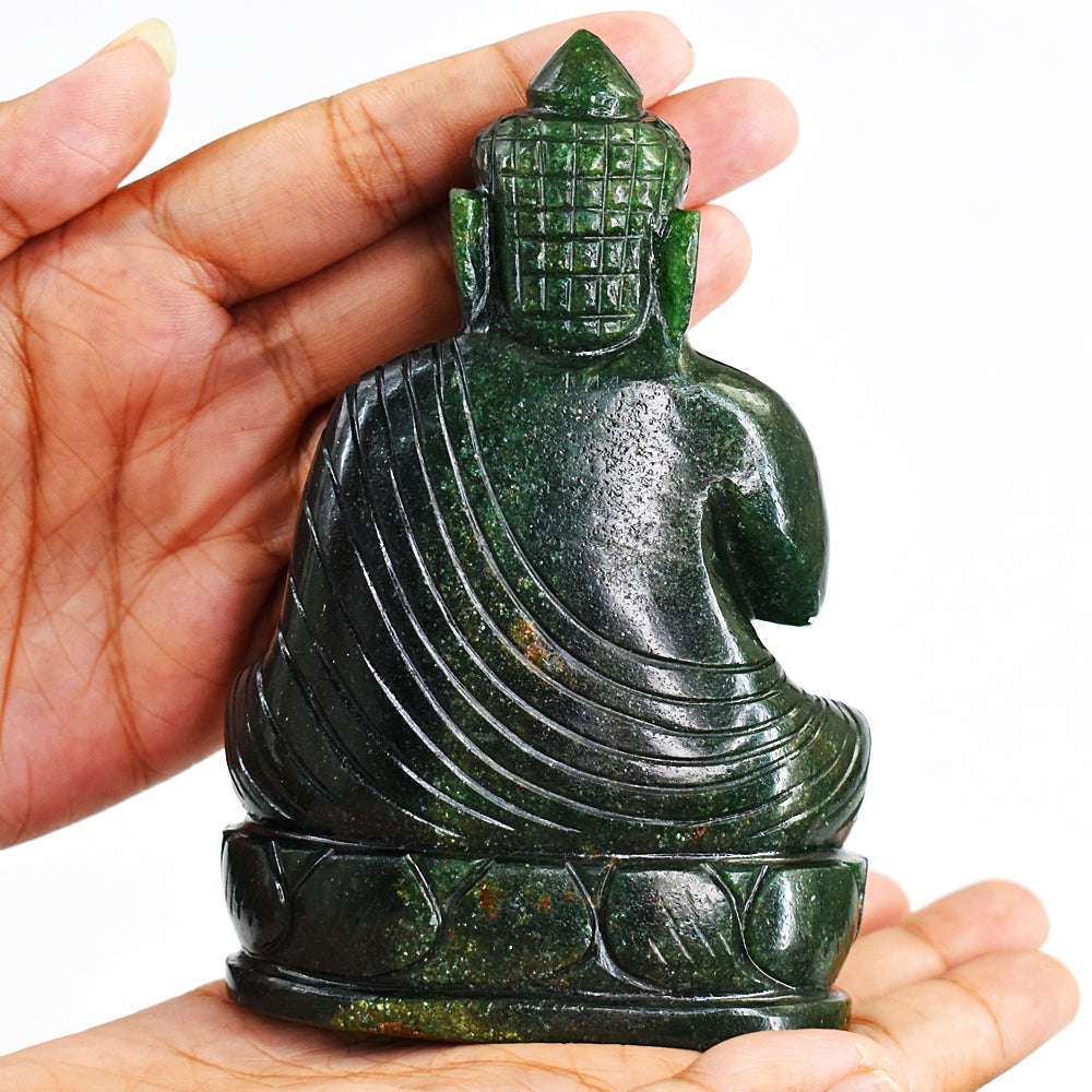 gemsmore:Artisian Carved Green Jade Lord Buddha Idol