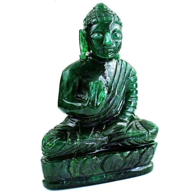 gemsmore:Artisian Carved Green Jade Lord Buddha Idol