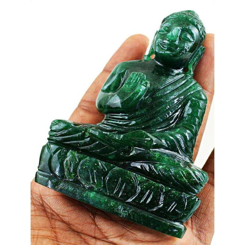 gemsmore:Artisian Carved Green Jade Lord Buddha Idol