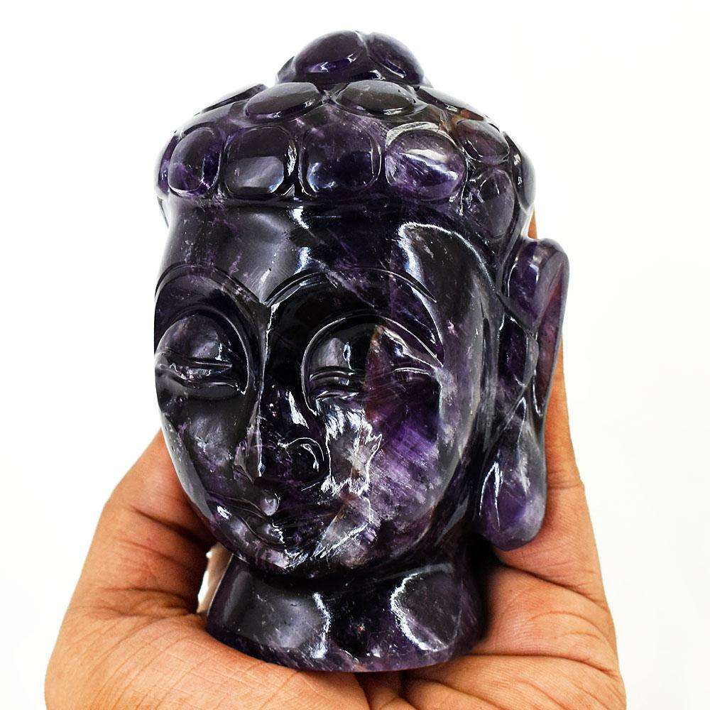 gemsmore:Artisian Chevron Amethyst  Hand Carved Genuine Crystal Gemstone Carving Buddha Head