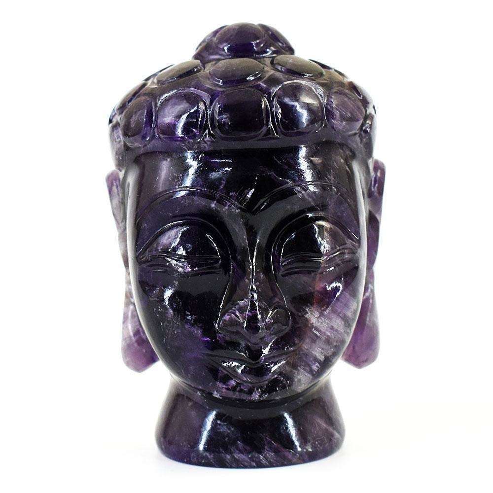 gemsmore:Artisian Chevron Amethyst  Hand Carved Genuine Crystal Gemstone Carving Buddha Head