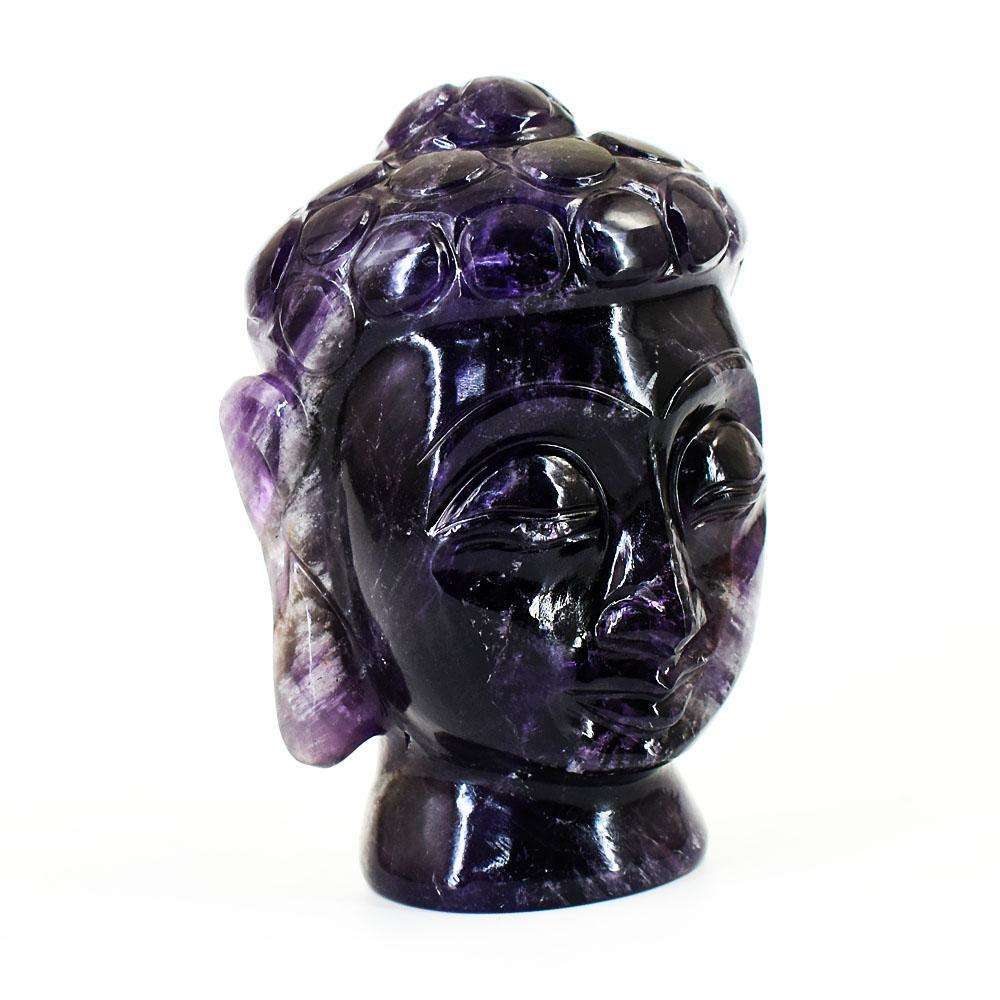 gemsmore:Artisian Chevron Amethyst  Hand Carved Genuine Crystal Gemstone Carving Buddha Head