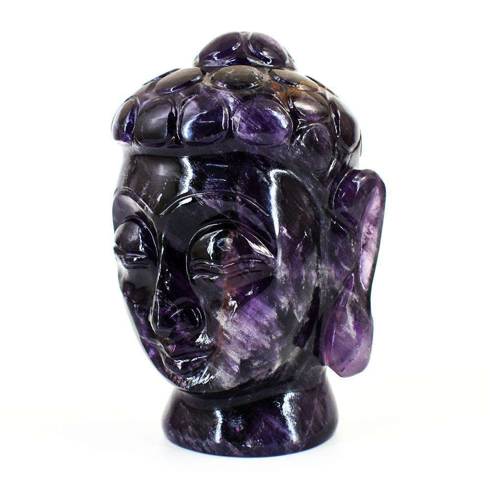 gemsmore:Artisian Chevron Amethyst  Hand Carved Genuine Crystal Gemstone Carving Buddha Head