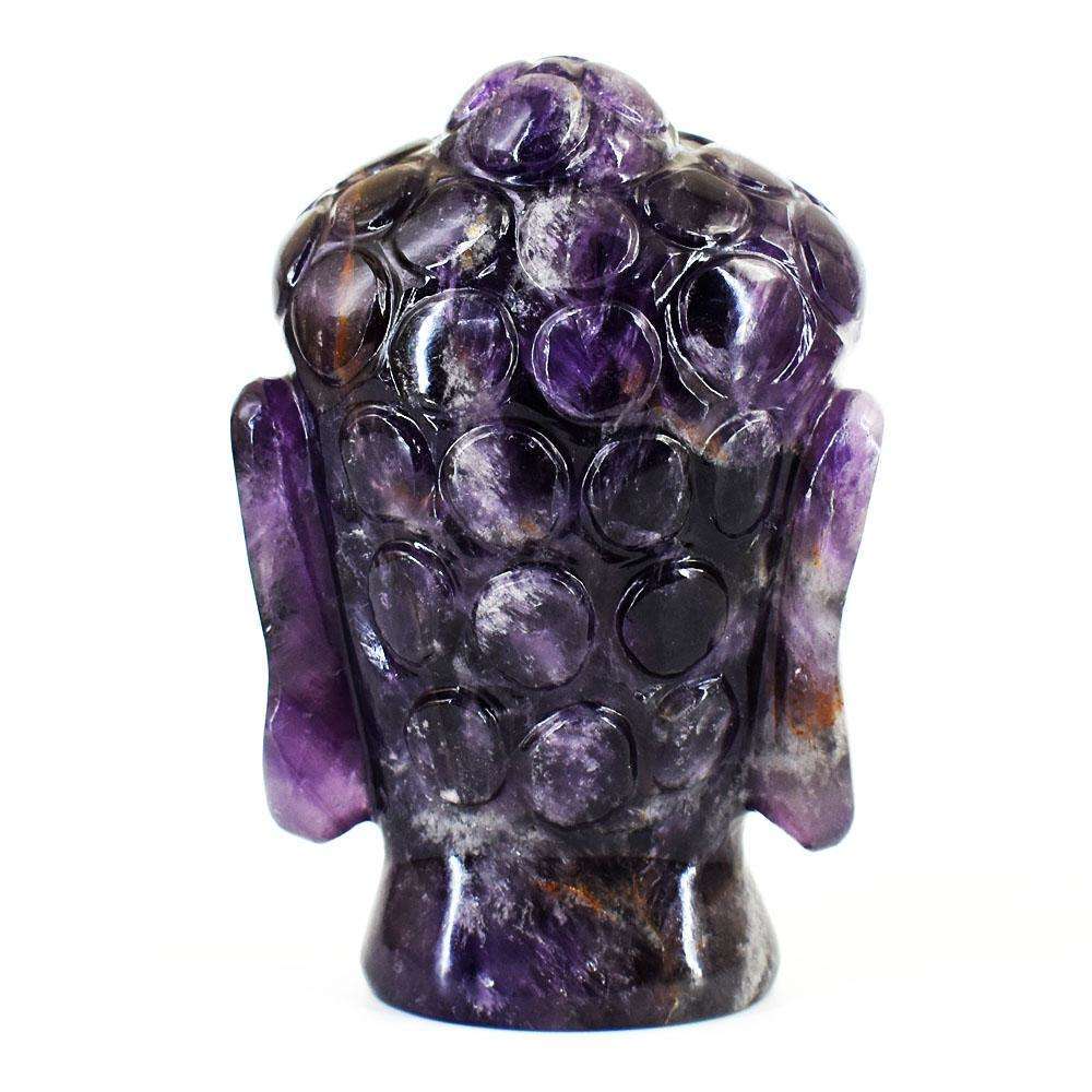 gemsmore:Artisian Chevron Amethyst  Hand Carved Genuine Crystal Gemstone Carving Buddha Head