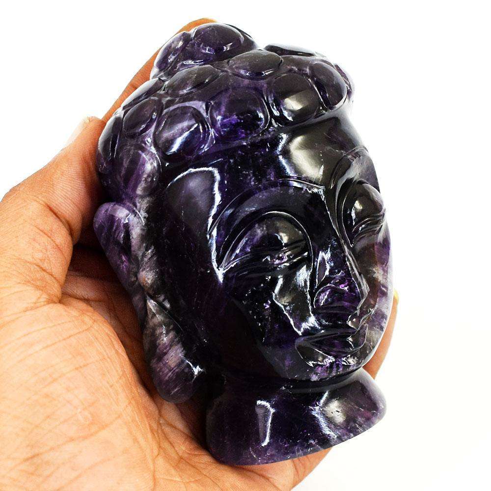 gemsmore:Artisian Chevron Amethyst  Hand Carved Genuine Crystal Gemstone Carving Buddha Head