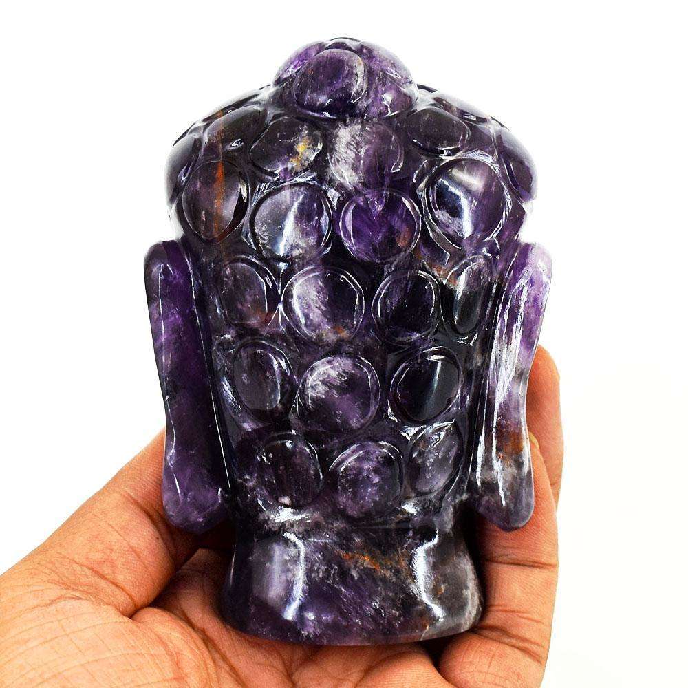 gemsmore:Artisian Chevron Amethyst  Hand Carved Genuine Crystal Gemstone Carving Buddha Head