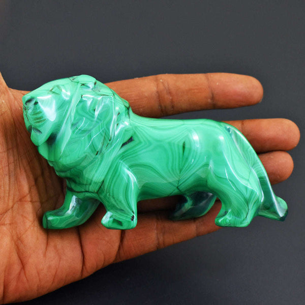 gemsmore:Artisian Congo Malachite Hand Carved Genuine Crystal Gemstone Carving Lion