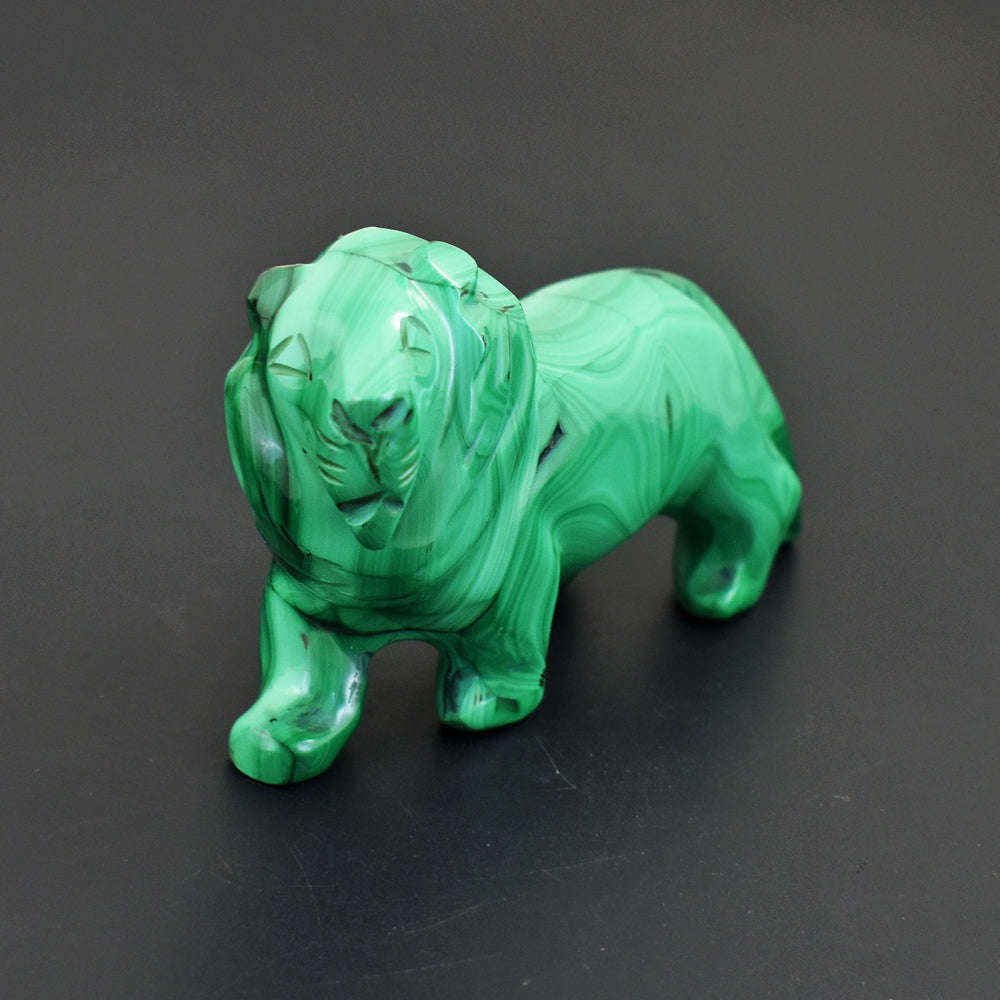 gemsmore:Artisian Congo Malachite Hand Carved Genuine Crystal Gemstone Carving Lion