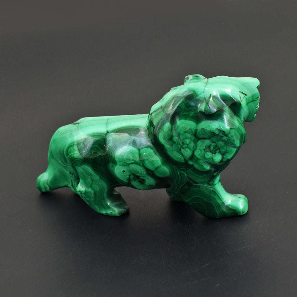 gemsmore:Artisian Congo Malachite Hand Carved Genuine Crystal Gemstone Carving Lion