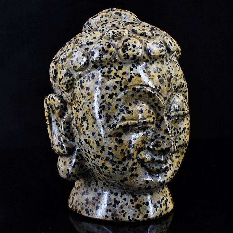 gemsmore:Artisian Dalmtion Jasper Hand Carved Genuine Crystal Gemstone Carving Buddha Head