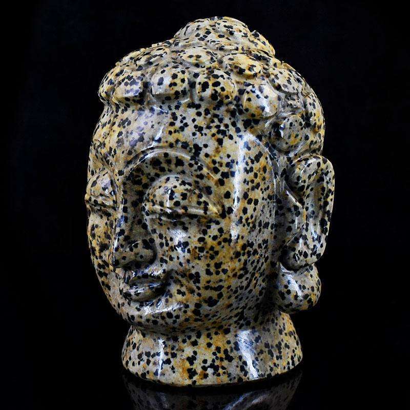 gemsmore:Artisian Dalmtion Jasper Hand Carved Genuine Crystal Gemstone Carving Buddha Head