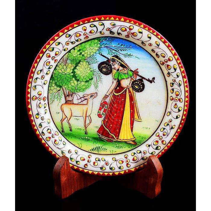 gemsmore:Artisian Designed Jasper Enamel Work Carved Gemstone Painting Plate