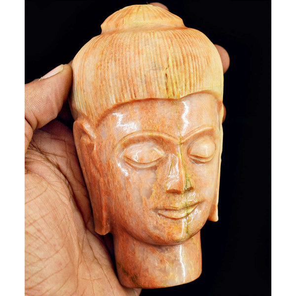 gemsmore:Artisian Dolomite Jasper Hand Carved Genuine Crystal Gemstone Carving Buddha Head