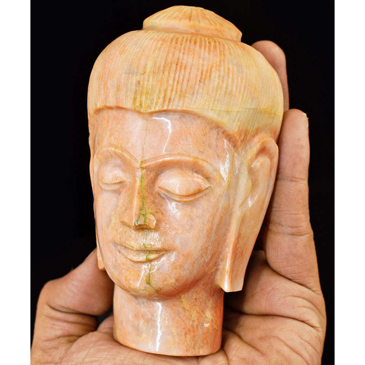 gemsmore:Artisian Dolomite Jasper Hand Carved Genuine Crystal Gemstone Carving Buddha Head