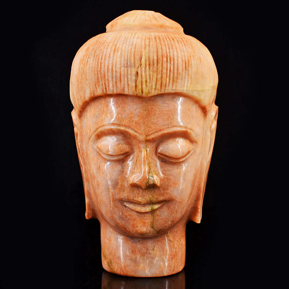 gemsmore:Artisian Dolomite Jasper Hand Carved Genuine Crystal Gemstone Carving Buddha Head