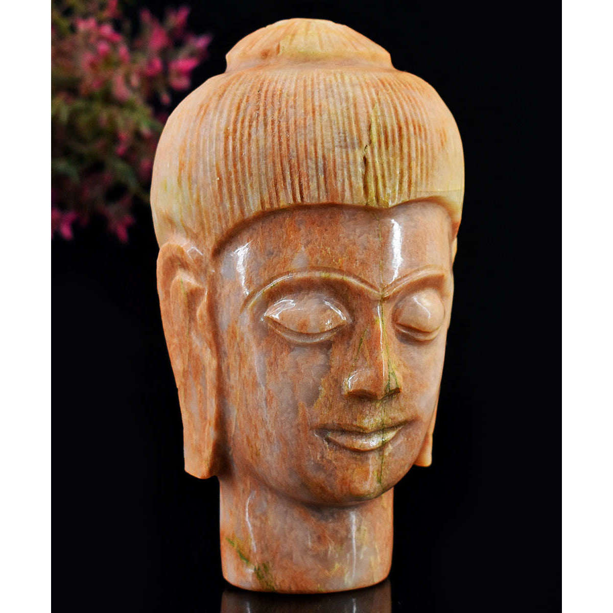 gemsmore:Artisian Dolomite Jasper Hand Carved Genuine Crystal Gemstone Carving Buddha Head