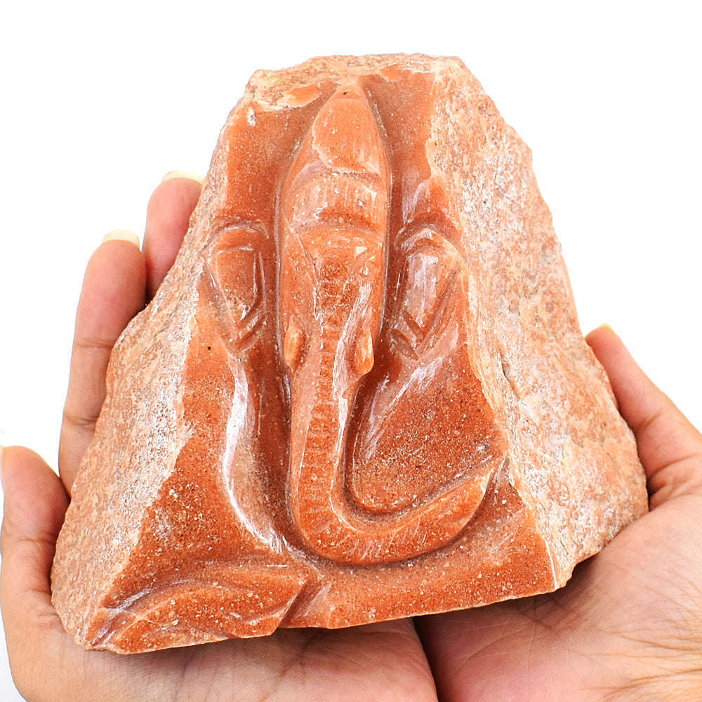 gemsmore:Artisian Dolomite Jasper  Hand Carved Genuine Crystal Gemstone Carving Massive Caved Lord Ganesha