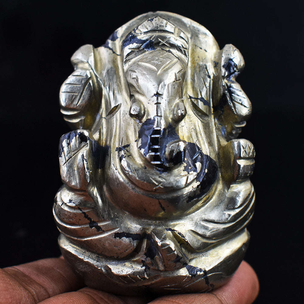 gemsmore:Artisian Exclusive Pyrite Hand Carved Genuine Crystal Gemstone Carving Lord Ganesha