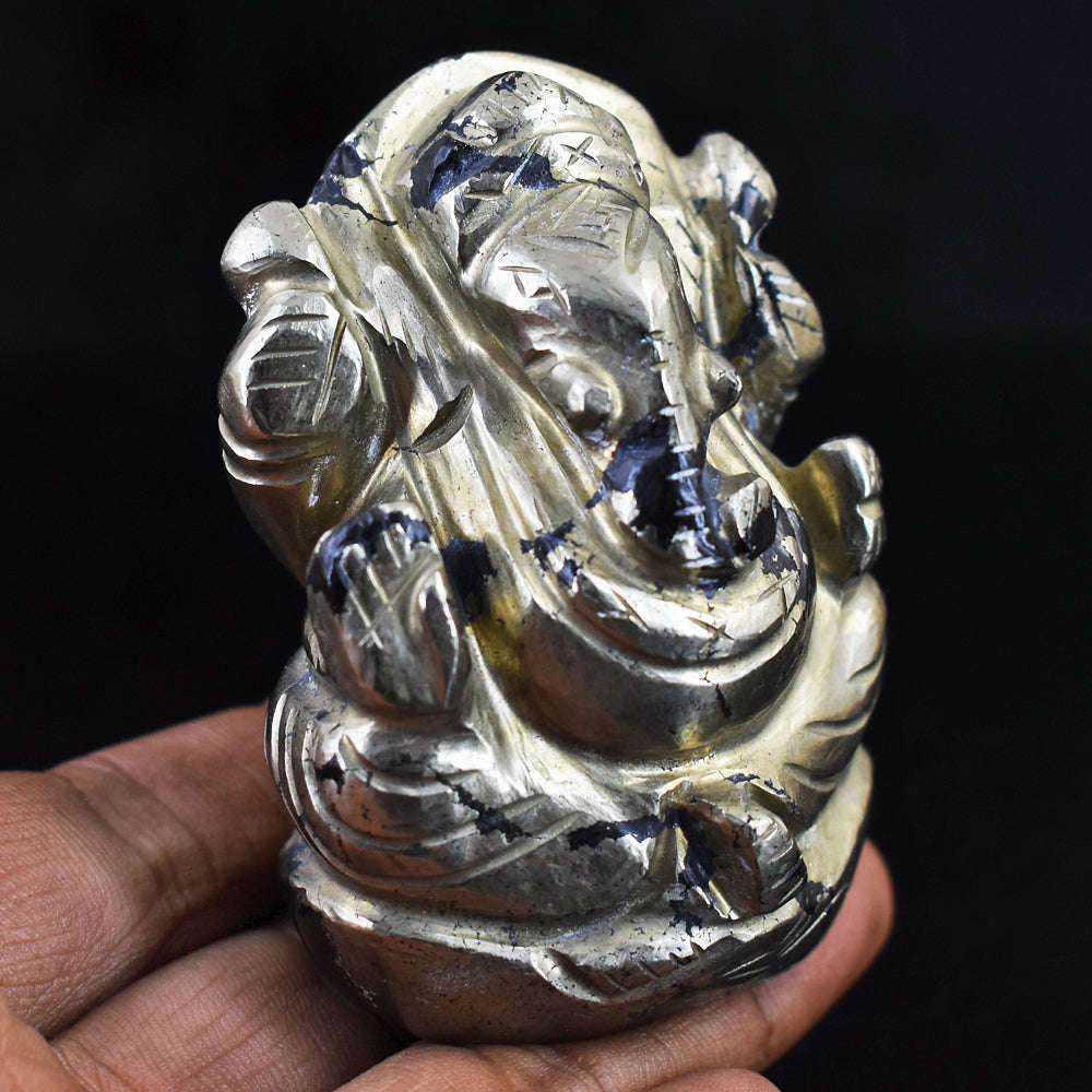 gemsmore:Artisian Exclusive Pyrite Hand Carved Genuine Crystal Gemstone Carving Lord Ganesha