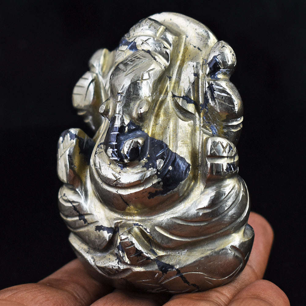 gemsmore:Artisian Exclusive Pyrite Hand Carved Genuine Crystal Gemstone Carving Lord Ganesha