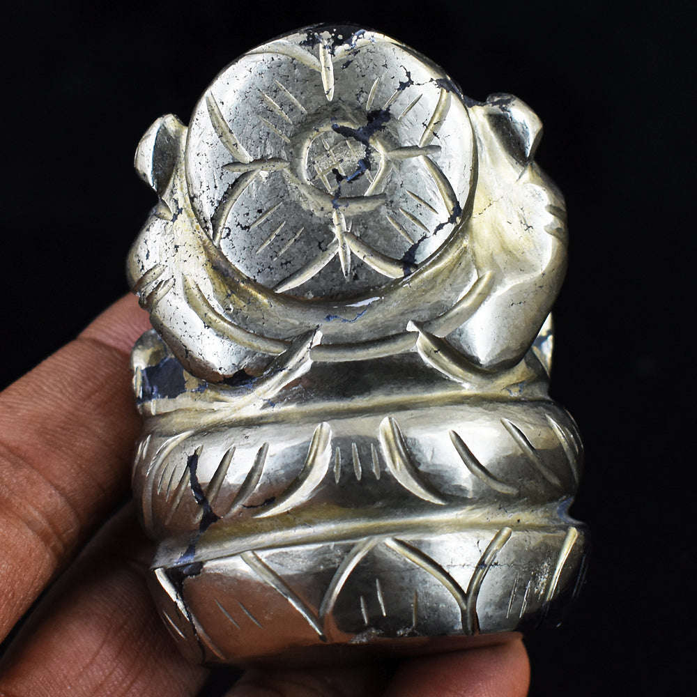 gemsmore:Artisian Exclusive Pyrite Hand Carved Genuine Crystal Gemstone Carving Lord Ganesha