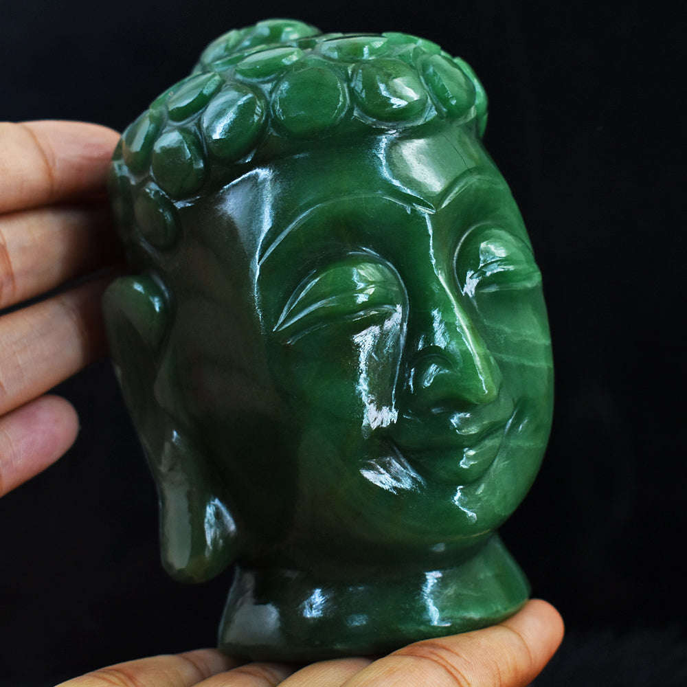 gemsmore:Artisian Green Aventurine Hand Carved Genuine Crystal Gemstone Carving Buddha Head