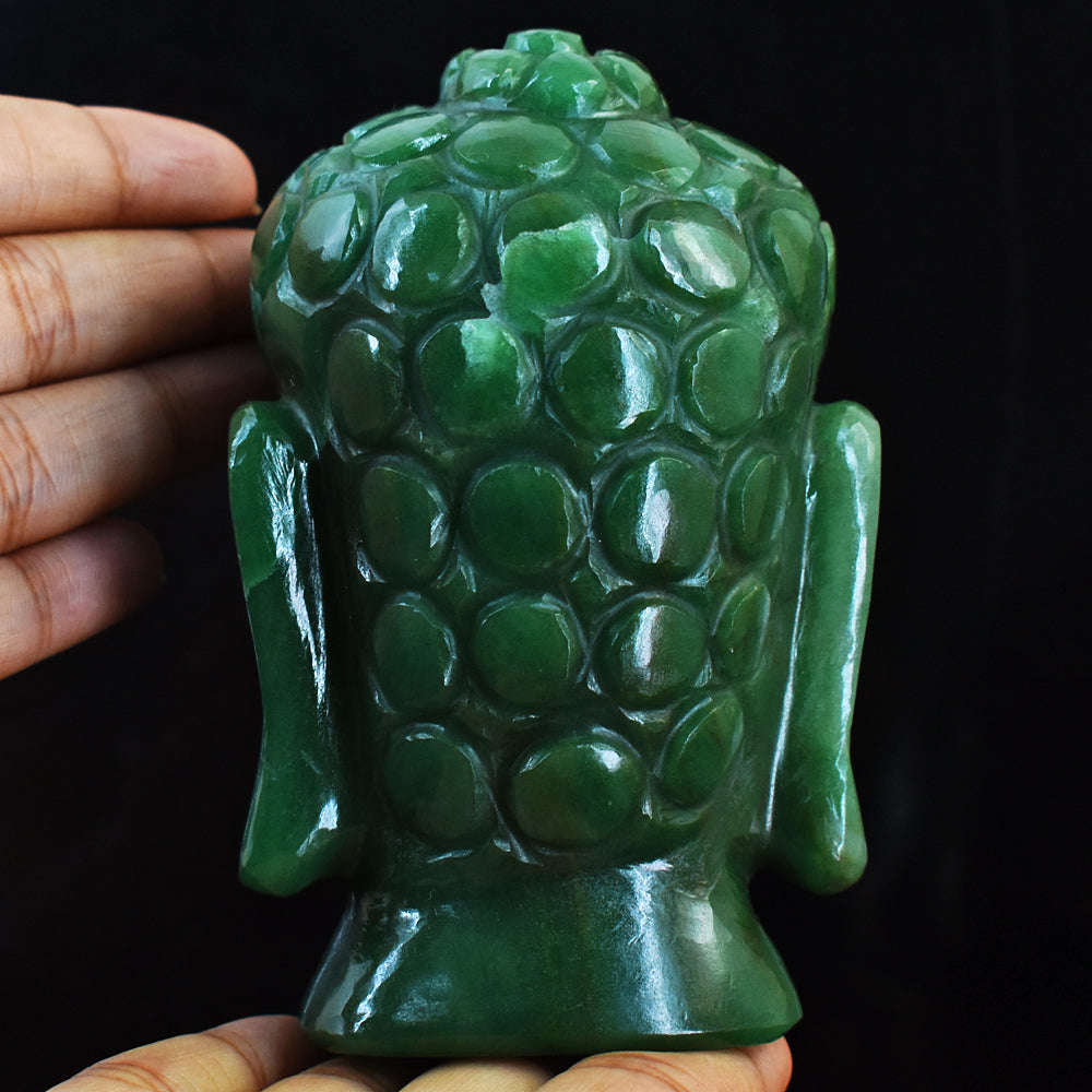 gemsmore:Artisian Green Aventurine Hand Carved Genuine Crystal Gemstone Carving Buddha Head