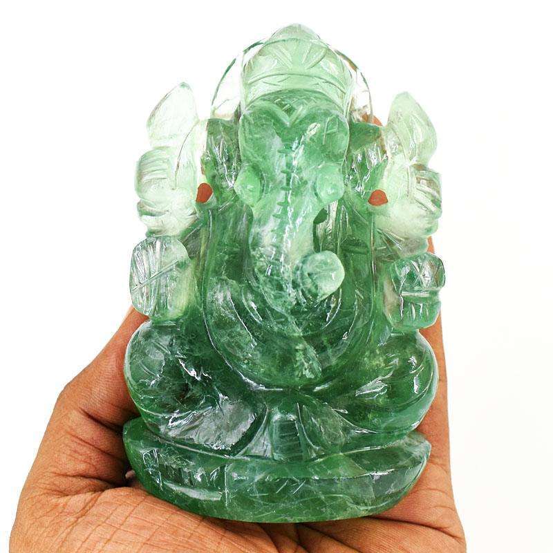 gemsmore:Artisian Green Fluorite Hand Carved Genuine Crystal Gemstone Carving Lord Ganesha