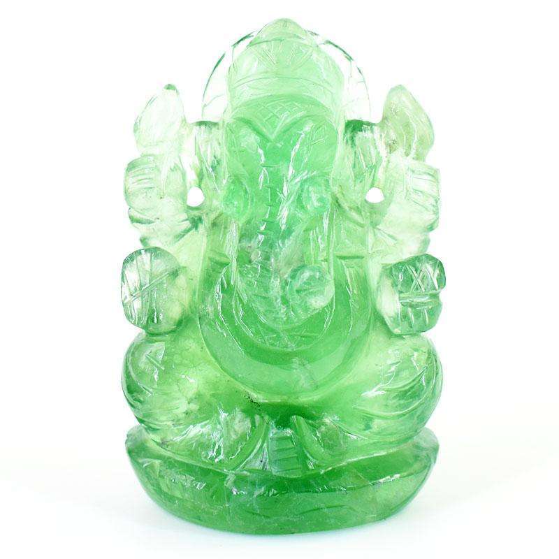 gemsmore:Artisian Green Fluorite Hand Carved Genuine Crystal Gemstone Carving Lord Ganesha