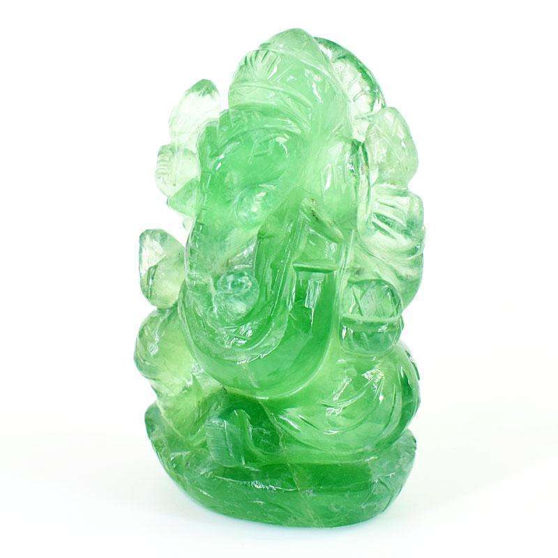 gemsmore:Artisian Green Fluorite Hand Carved Genuine Crystal Gemstone Carving Lord Ganesha