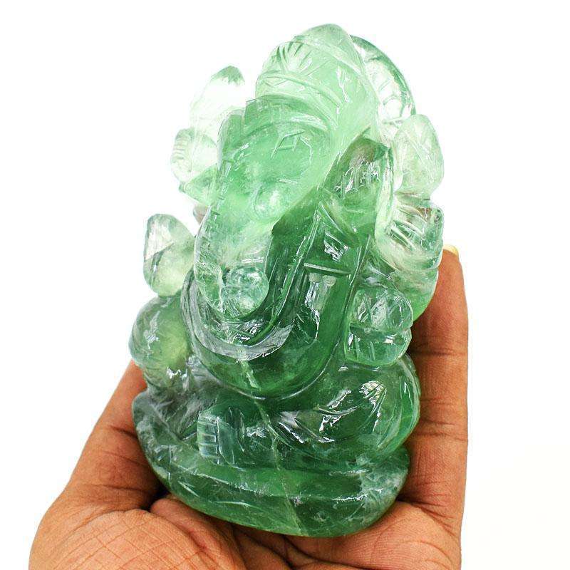 gemsmore:Artisian Green Fluorite Hand Carved Genuine Crystal Gemstone Carving Lord Ganesha