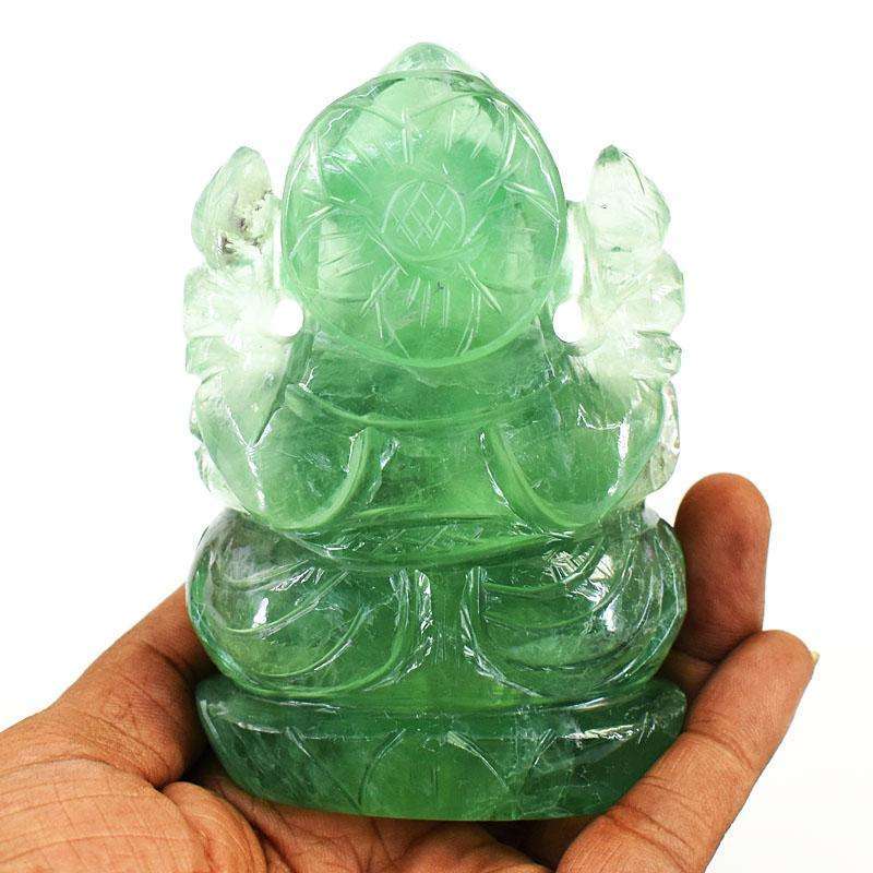 gemsmore:Artisian Green Fluorite Hand Carved Genuine Crystal Gemstone Carving Lord Ganesha