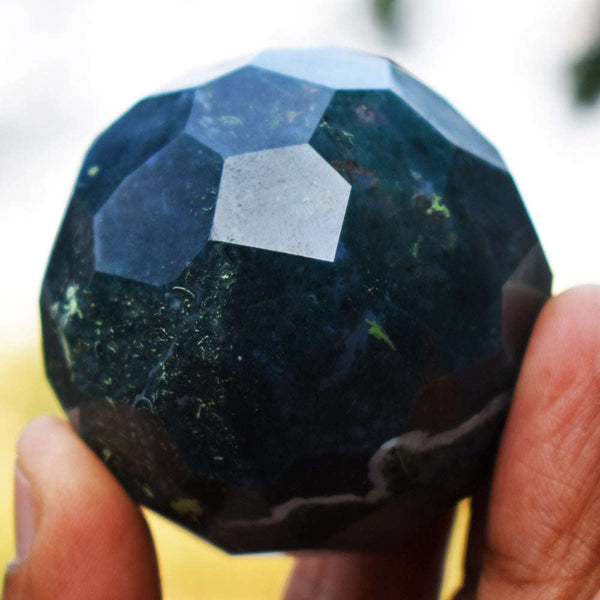 gemsmore:Artisian Green Moss Agate Hand Carved Faceted Healing Sphere