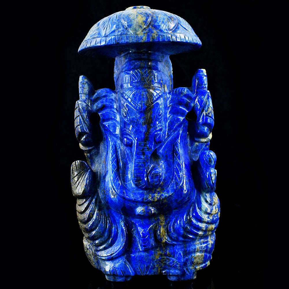 Artisian Hand Carved Blue Lapis Lazuli Ganesha With Throne