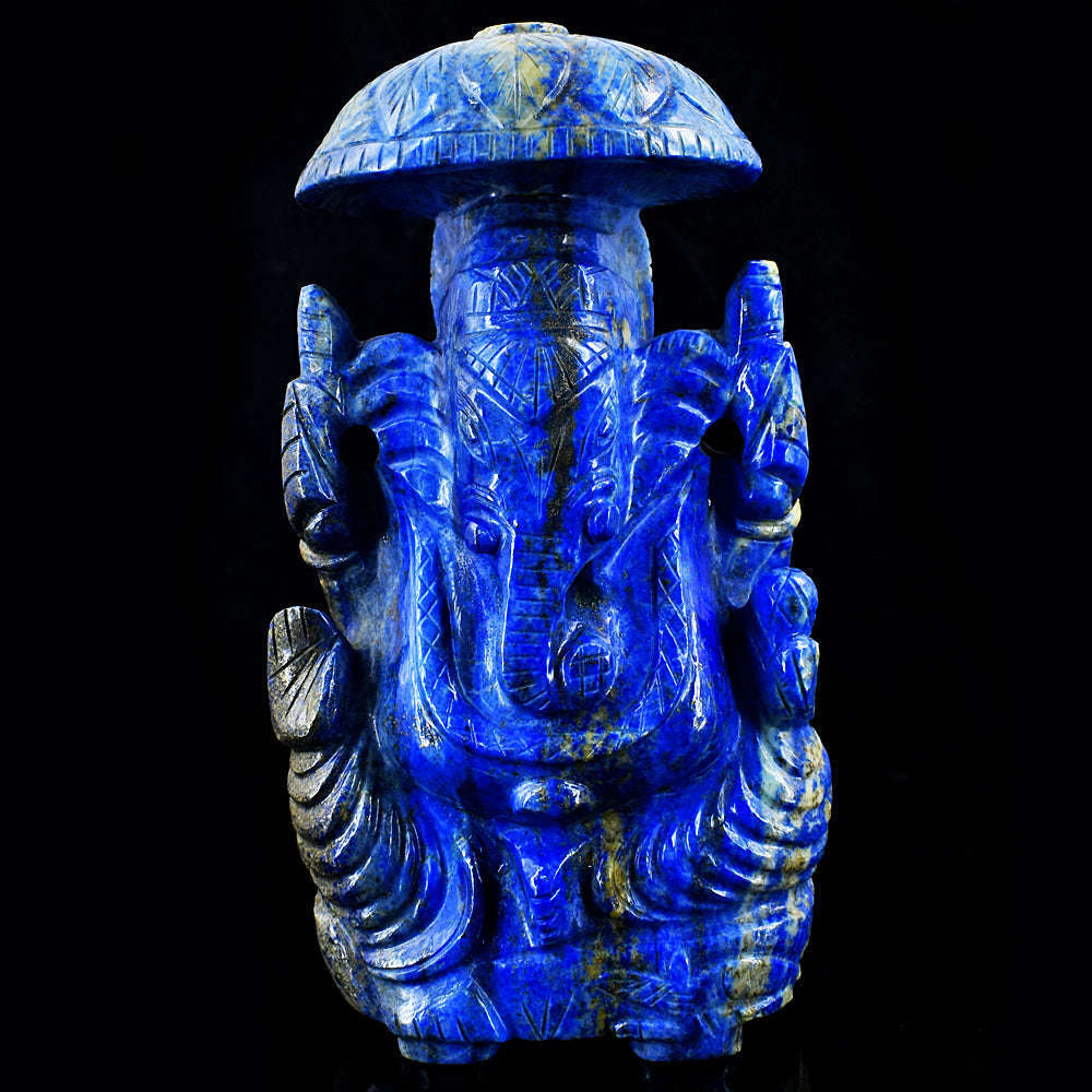 gemsmore:Artisian Hand Carved Blue Lapis Lazuli Ganesha With Throne