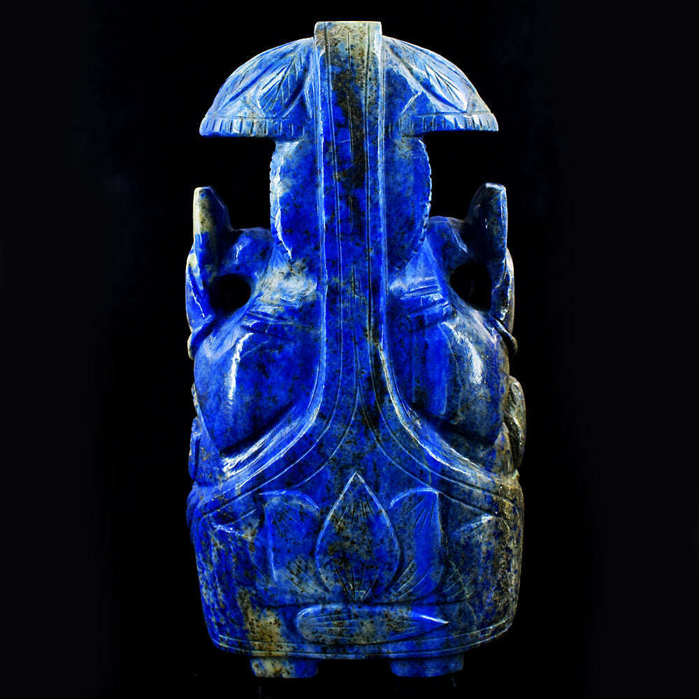 gemsmore:Artisian Hand Carved Blue Lapis Lazuli Ganesha With Throne