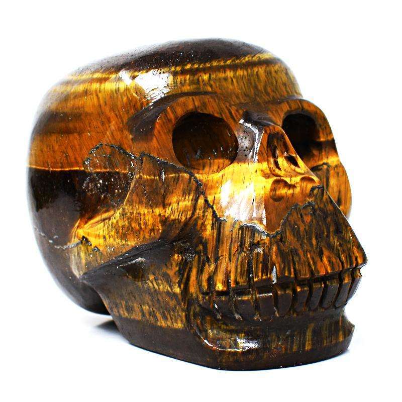 gemsmore:Artisian Hand Carved Golden Tiger Eye Human Skull