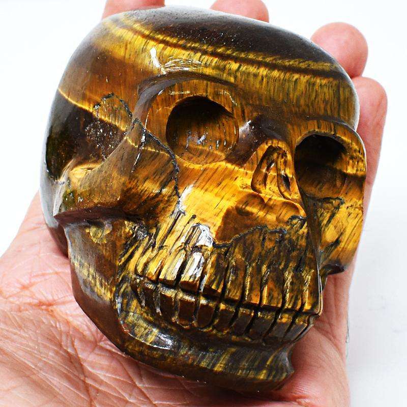 gemsmore:Artisian Hand Carved Golden Tiger Eye Human Skull