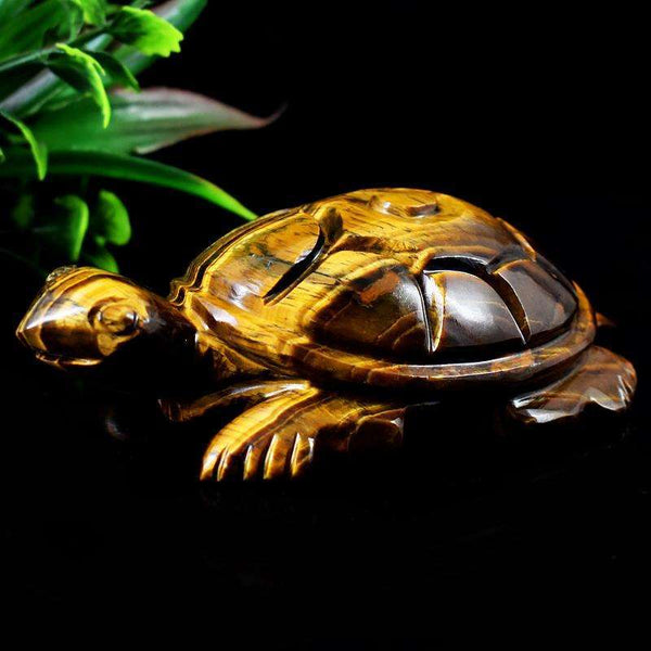 gemsmore:Artisian Hand Carved Golden Tiger Eye Turtle