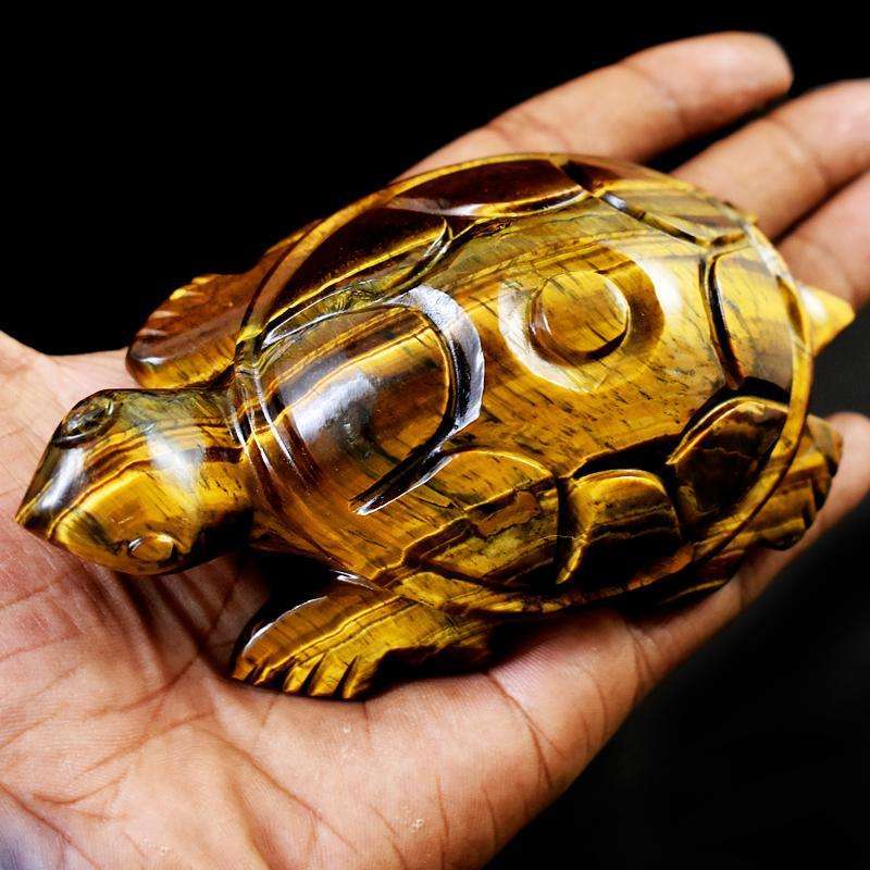 gemsmore:Artisian Hand Carved Golden Tiger Eye Turtle