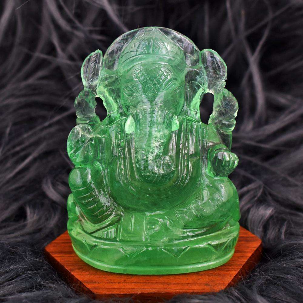 gemsmore:Artisian Hand Carved Green Fluorite Lord Ganesha