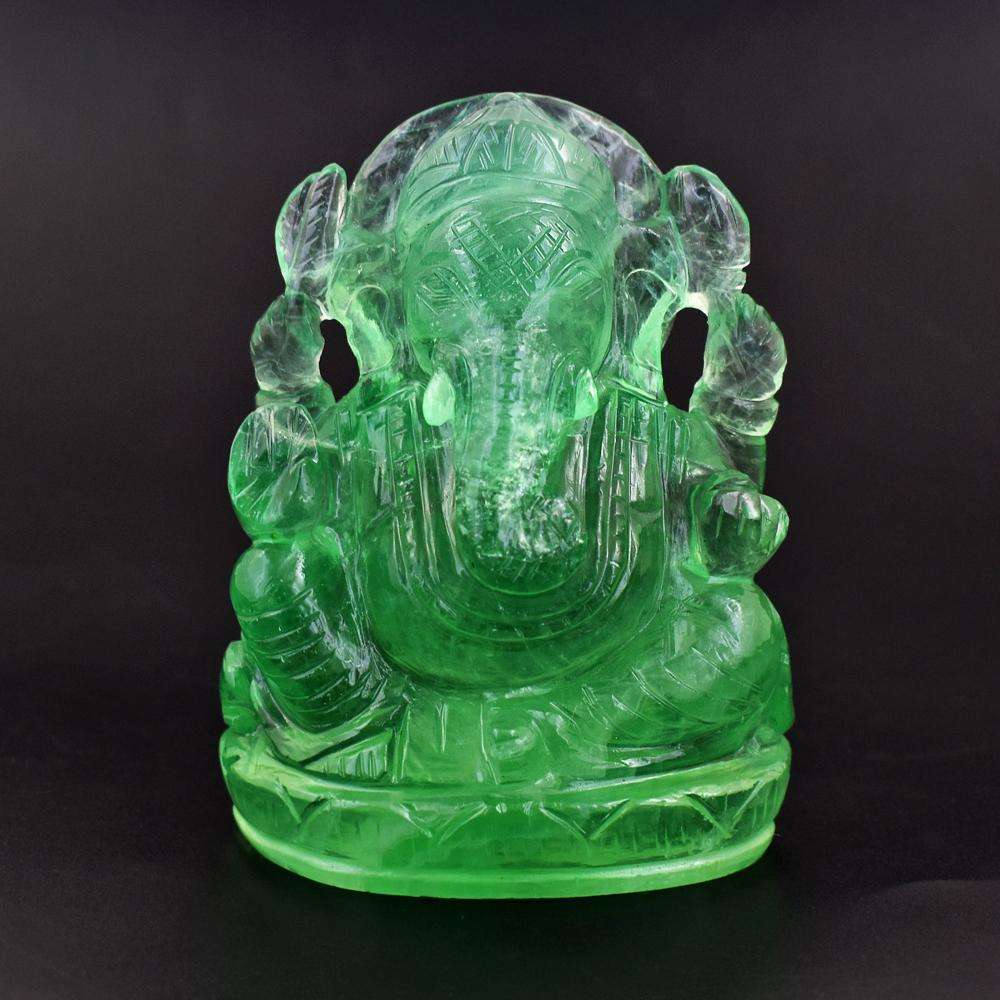 gemsmore:Artisian Hand Carved Green Fluorite Lord Ganesha